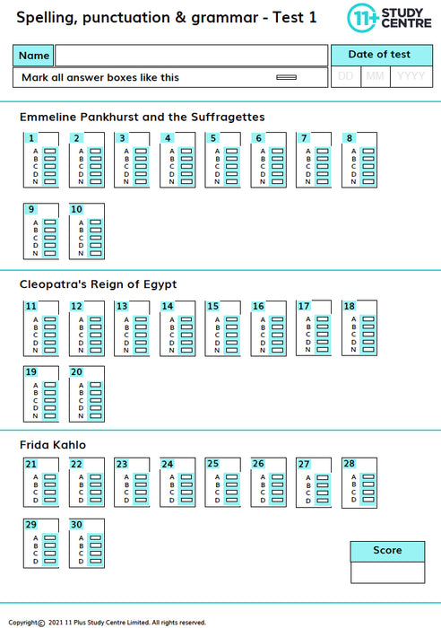 11+ Spelling, Punctuation and Grammar pdf test