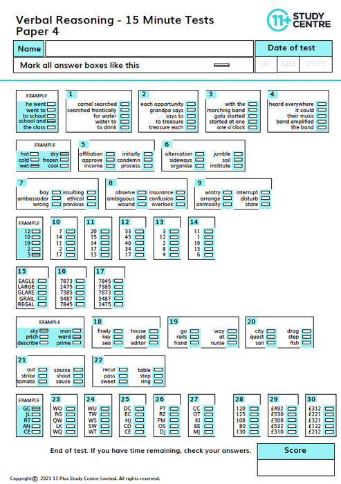 11 Plus Verbal Reasoning test pdf