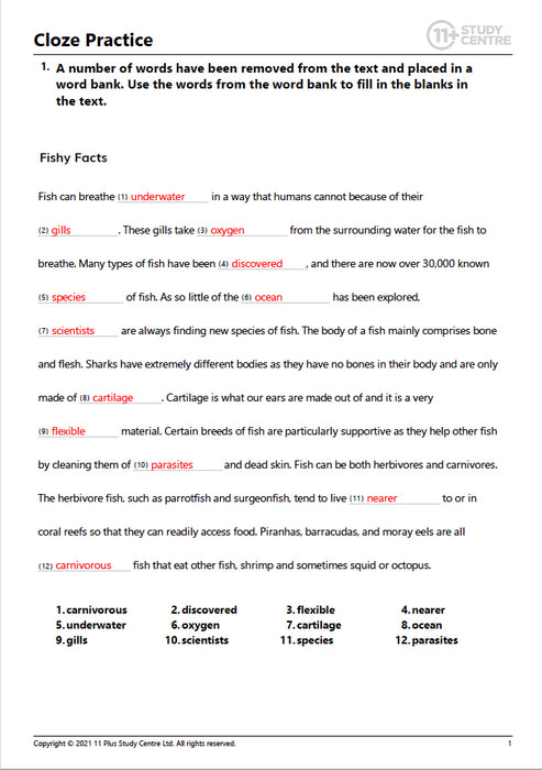 11 Plus Cloze test pdf