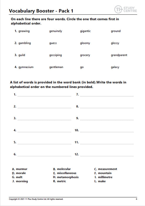 11+ alphabetical order worksheets pdf
