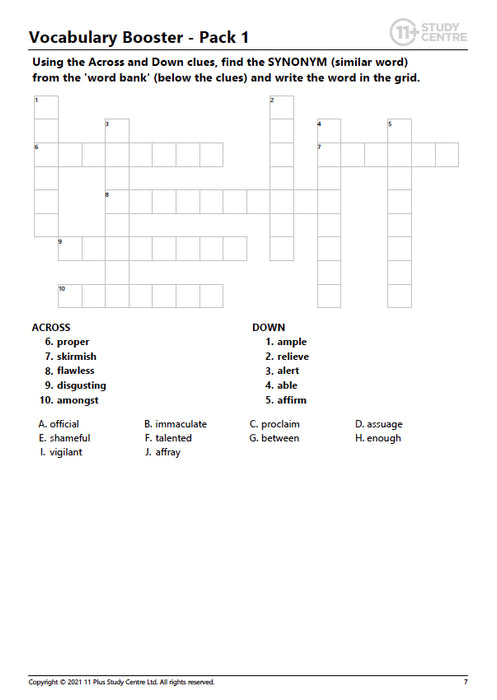 11 Plus crossword
