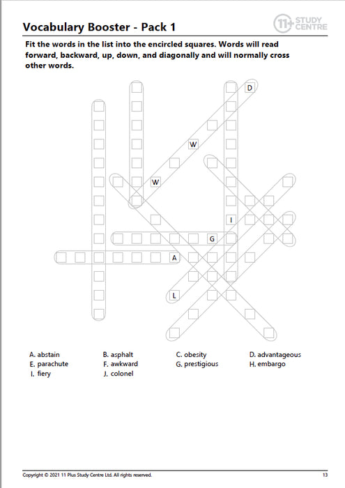 11+ vocabulary worksheets pdf