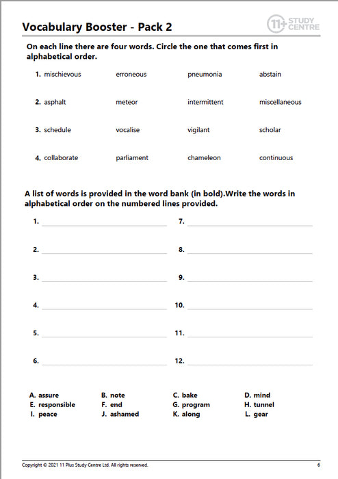 11+ vocabulary worksheets pdf