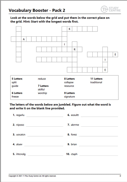 11+ vocabulary worksheets pdf