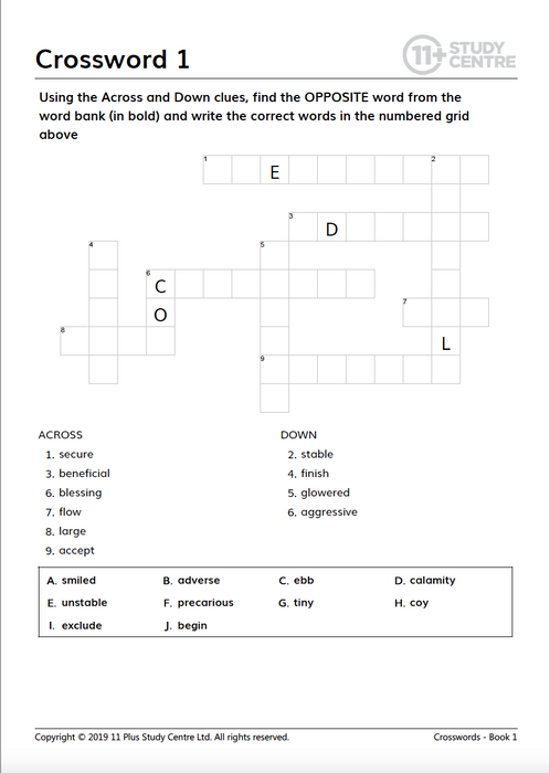 50 11 Plus Vocabulary Crossword Puzzles  - Book 2