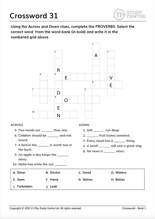 50 11 Plus Vocabulary Crossword Puzzles  - Book 2