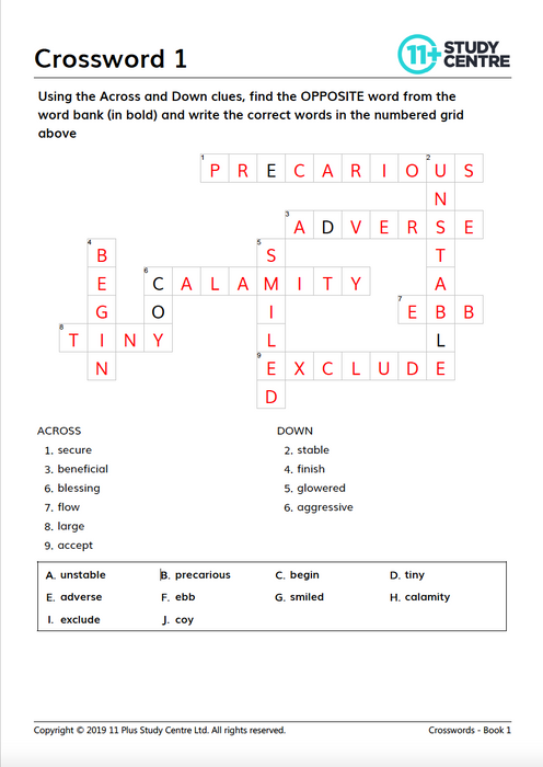 50 11 Plus Vocabulary Crossword Puzzles  - Book 2